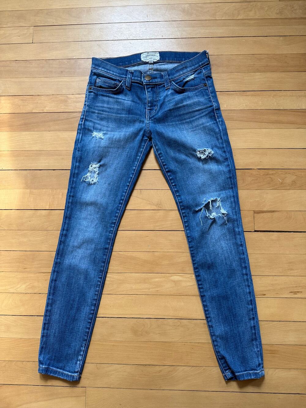 NWT Current/Elliott The Stiletto Skinny Jeans - Distressed Blue - Size 25